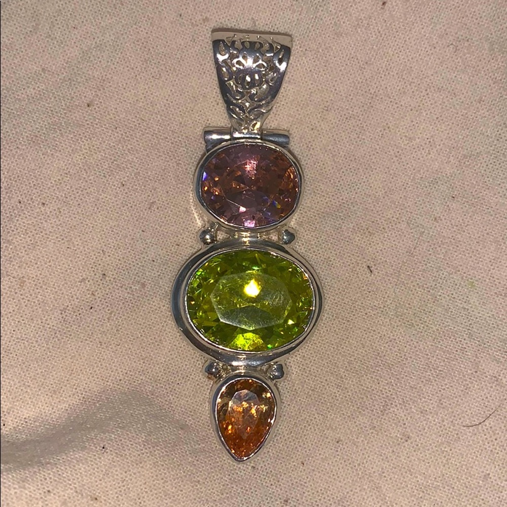 Silver citrine amethyst and peridot pendant